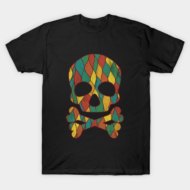 Skull and Bones Halloween Art Retro Pattern T-Shirt by astralprints